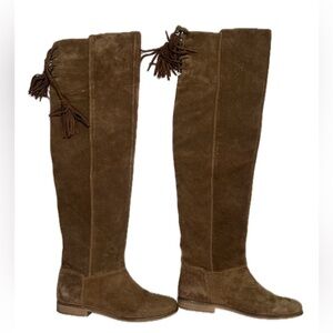 Coolway Brown Suede OTK Over The Knee Boots Rounded Toe Tassles At Back 9 Nine